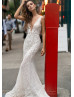 Sleeveless Beaded Ivory Lace Open Back Wedding Dress